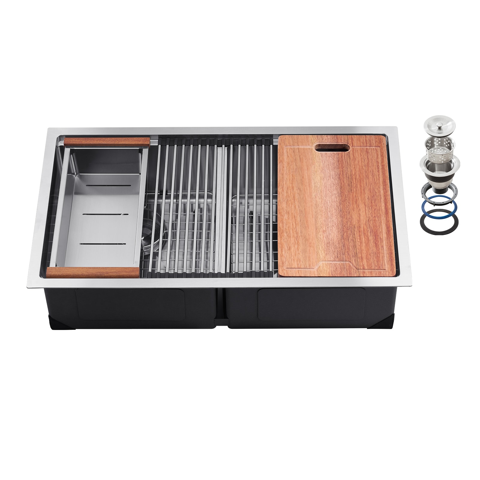 33" Kitchen Sink Undermount Double Bowl Drop-In Basin Stainless Steel Bar_voghion.com